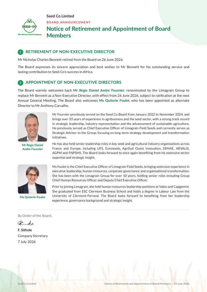 Notice of Retirement and Appointment of BoardMembers 1 Announcement SCL Retirement and Appointment 7 July 2026 signed